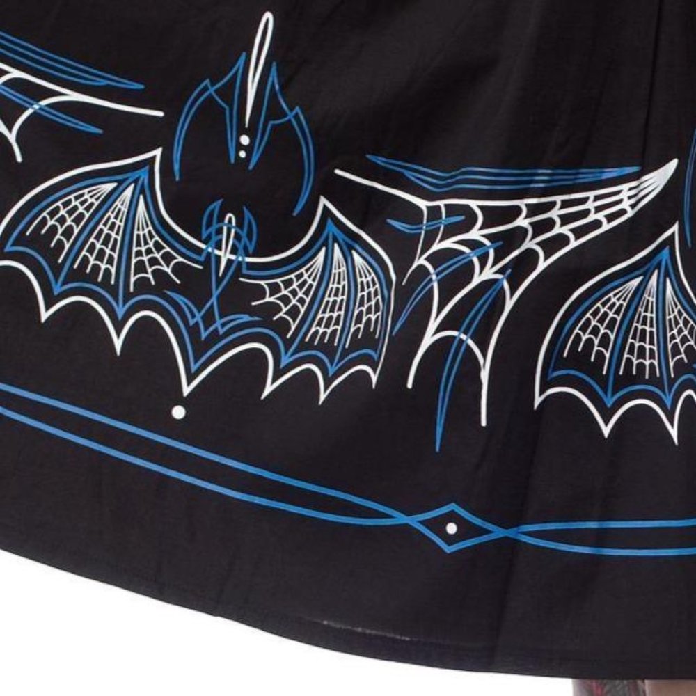 Sourpuss Batty Pinstripe Skirt in Black & Blue - Picture 4 of 5